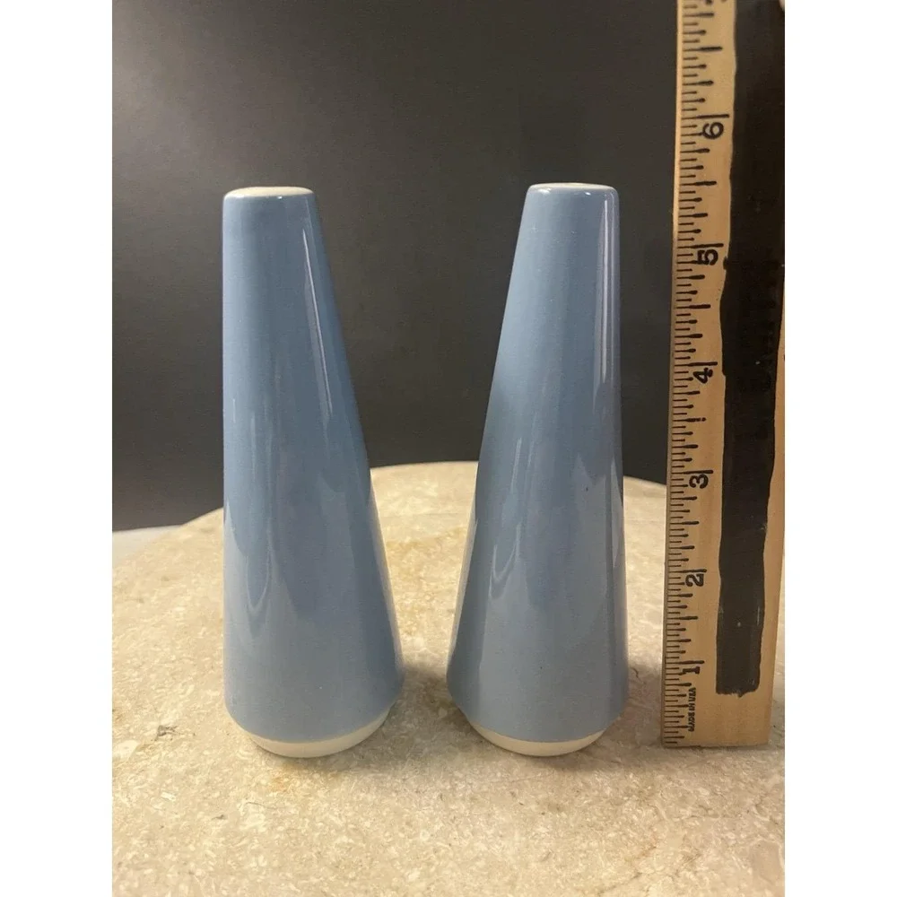 1960's Homer Laughlin Orbit Blue Covered Butter Dish W/ Salt And Pepper Shakers